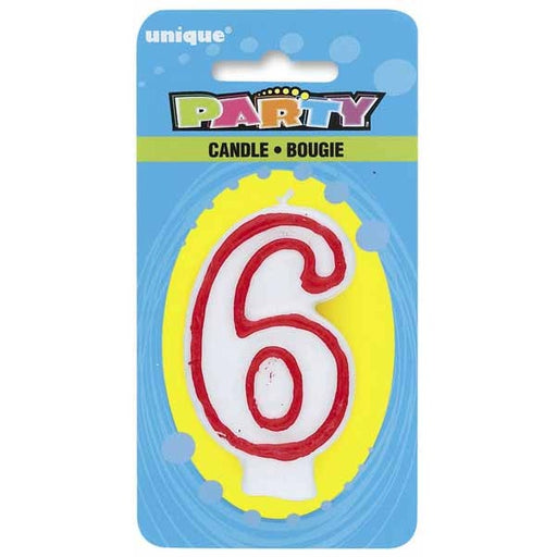 Red and White Number 6 Birthday Candle