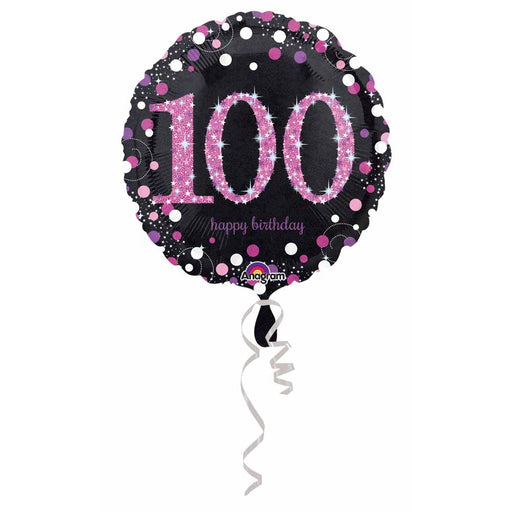 Pink Celebration 100th Birthday Holographic Foil Balloon, 18 Inch