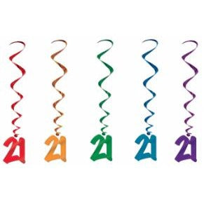 Number 21 Hanging Whirl Decorations, 5 Count