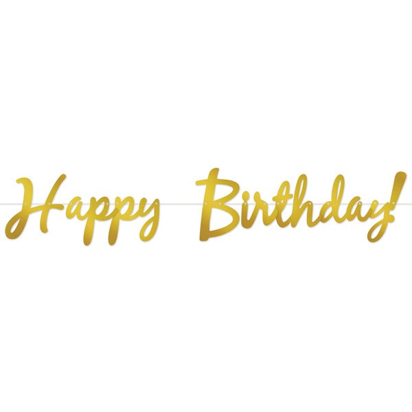 Gold Happy Birthday Streamer, 5 ft