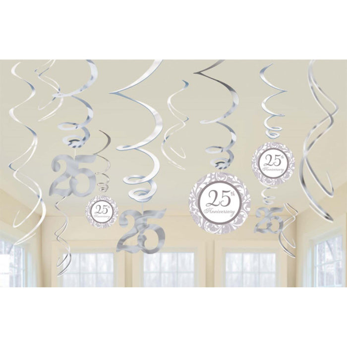 "25Th Anniversary Swirl Decorations - 12 Pack"