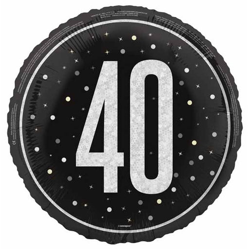 Black Glitz 40th Birthday Foil Balloon, 18 Inch
