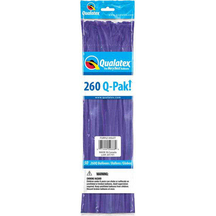 Qualatex 260 Q-Pak Purple Violet Latex Balloons (50/Pk)