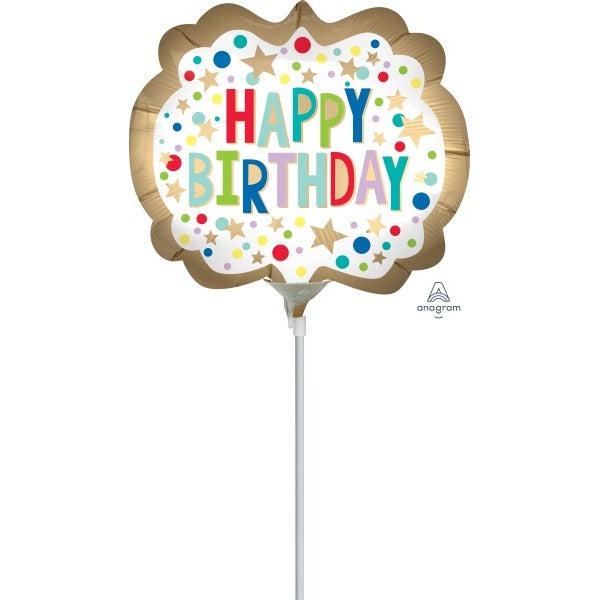Gold Happy Birthday Marquee Dot Mini Shape Foil Balloon