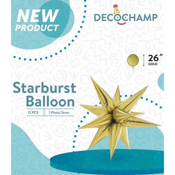 DecoChamp Gold Starburst Foil Balloon, 26 Inch