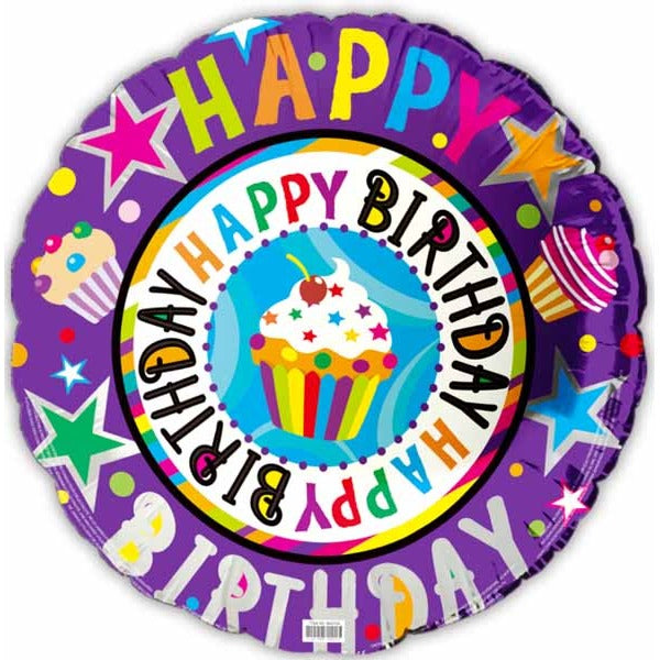 Happy Birthday Cupcake 18-Inch Foil Balloon
