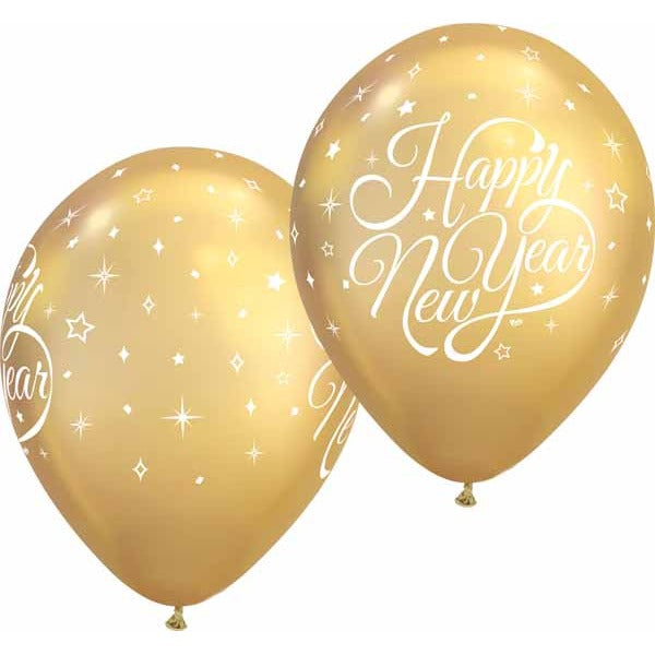 HAPPY NEW YEAR SCRIP 12" 50/BG CHROME GD