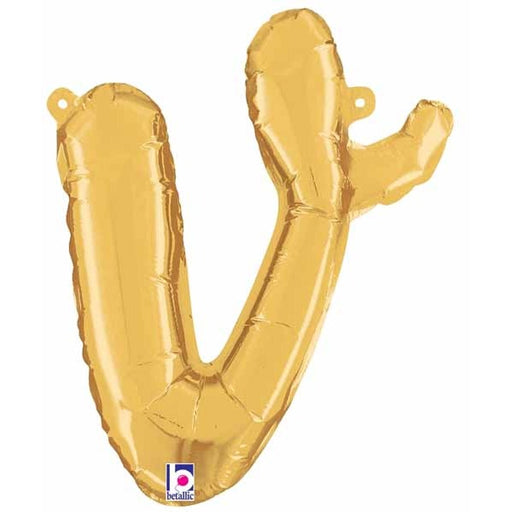 14 Inch Gold Script Letter V Balloon