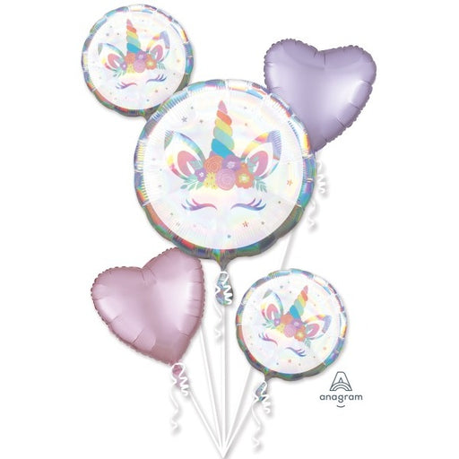 Unicorn Party Iridescent Foil Balloon Bouquet, 5 Balloons