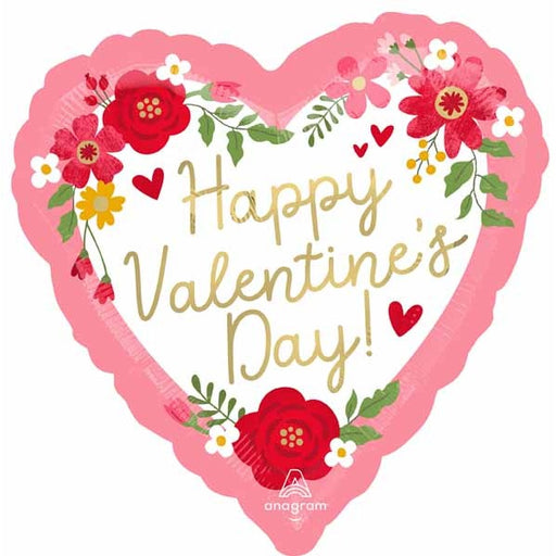 Happy Valentine's Day Floral Heart Foil Balloon, 18 Inch
