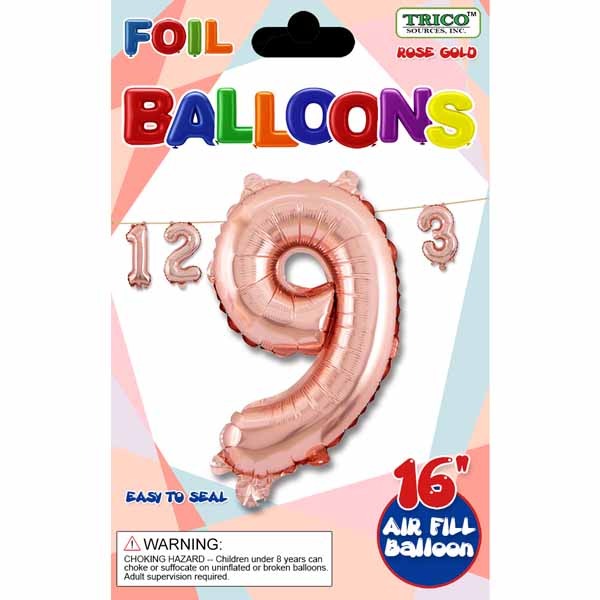 16-Inch Rose Gold Number 9 Foil Balloon