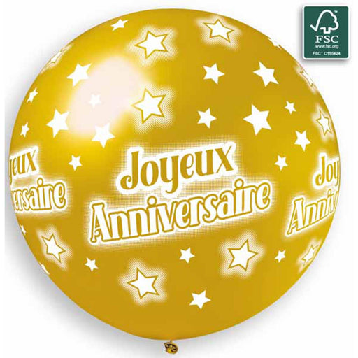 31" Gold Joyeux Anniversaire Balloon By Gemar (1/Pk)