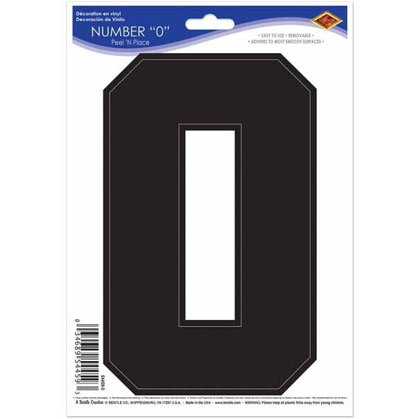 Black Number 0 Peel N Place Decoration
