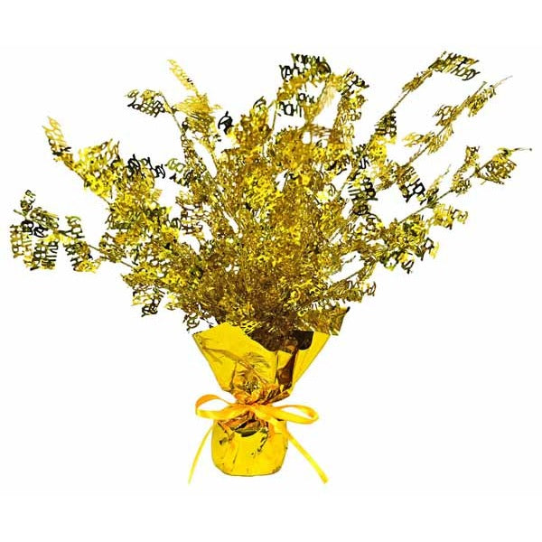 Gold Happy Birthday Gleam 'N Burst Centerpiece, 15 Inches