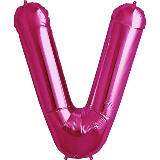 34-Inch Magenta Letter V Balloon