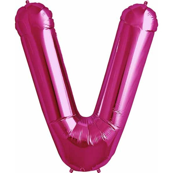 34-Inch Magenta Letter V Balloon
