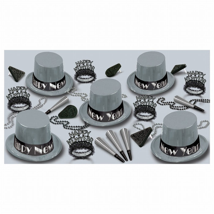 Party Kit Simply Silver New Year's Celebration for 10 People (1/Pk)