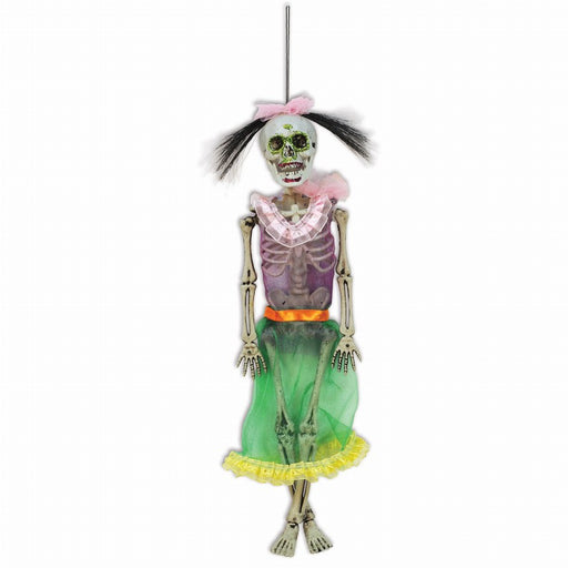 Hanging Day of The Dead Female Skeleton - Colorful Halloween Party Decoration (1/Pk)