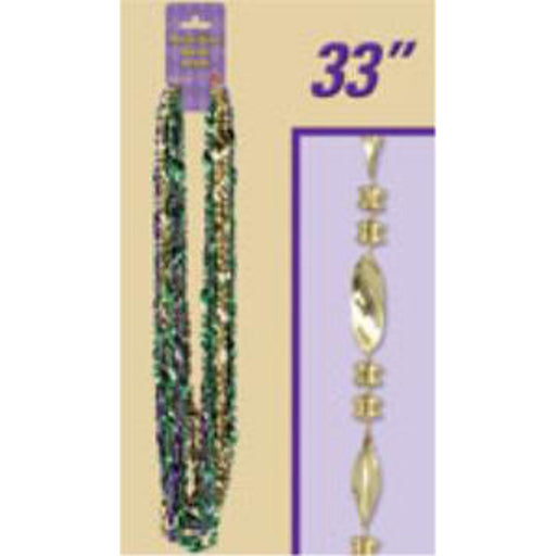 33" Swirl Mardi Gras Beads - 12/Card