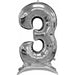 Silver Number 3 Stand-Up Balloon, 50 Inch