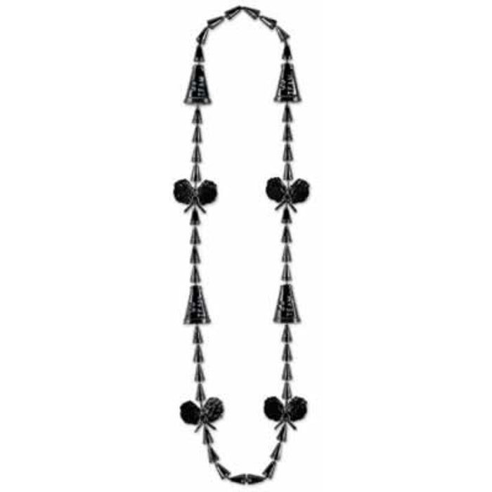 "36" Black Cheerleading Beads With Megaphone Charm"