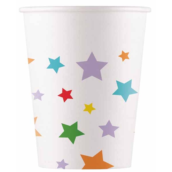 PAPER CUPS 7OZ 8/PK MULTICOLOUR STARS