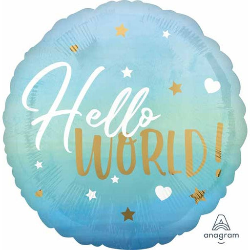 Hello World Blue Baby Boy 18-Inch Round Foil Balloon