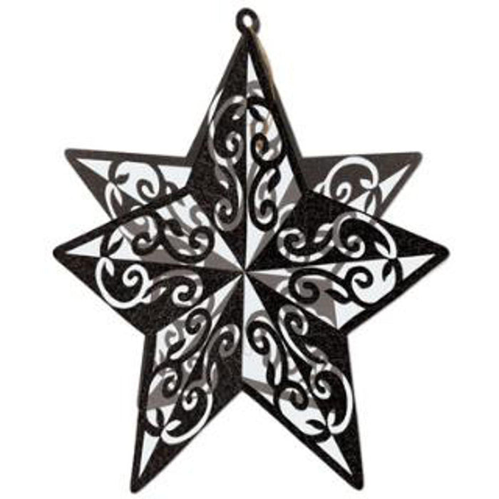 "3-D Glittered Star Centerpieces In Black"