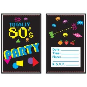 80s Party Invitations, 8 Pack