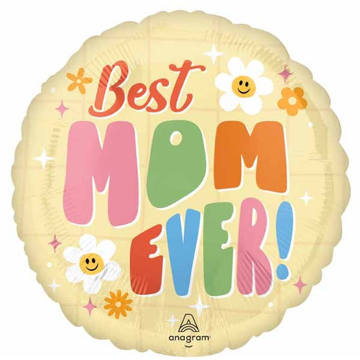 Retro Best Mom Ever! 18-Inch Round Foil Balloon