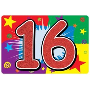 Glittered Number 16 Birthday Sign, 10 x 15 Inches