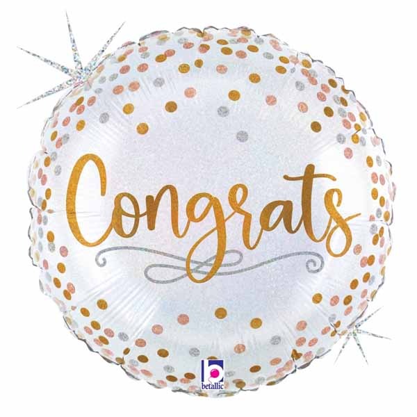 Congrats Confetti 18-Inch Round Holographic Foil Balloon