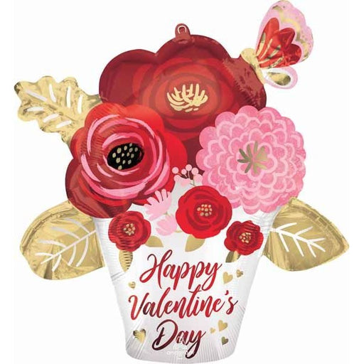 Happy Valentine's Day Painted Flowers 26-Inch Foil Balloon