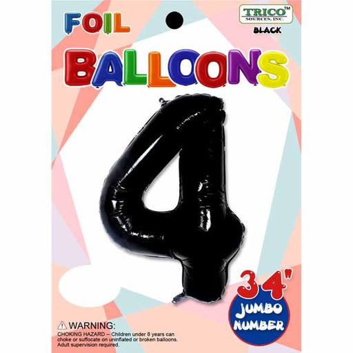 34-Inch Black Number 4 Foil Balloon