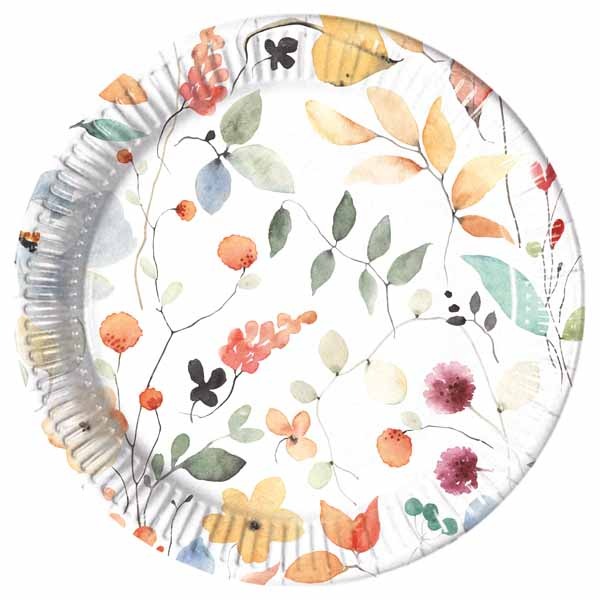 Watercolour Flowers 9-Inch Paper Plates, 8 Pack