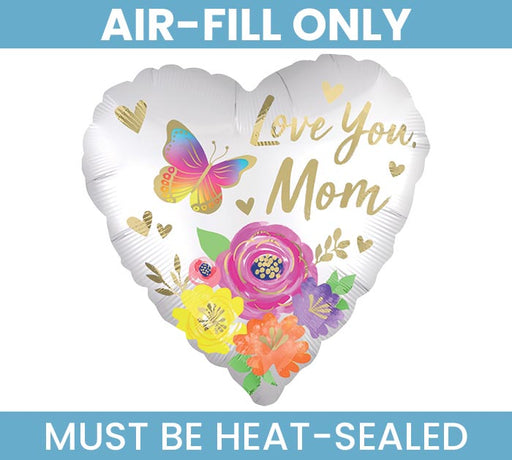 Love You Mom Satin Floral 9" Heart Foil Balloons