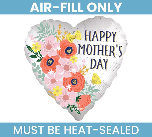 Happy Mather's Day 9" Satin Blooms Heart Foil Balloon (5/Pk)
