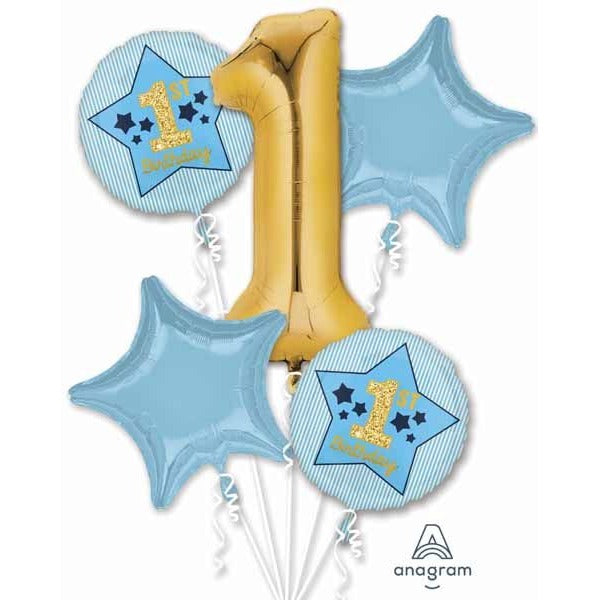 Blue & Gold Boy's 1st Birthday Foil Balloon Bouquet