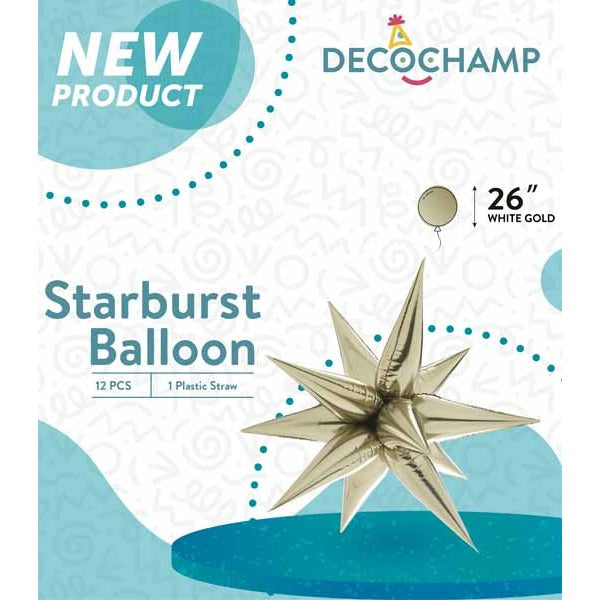 Decochamp 26-Inch White Gold Starburst Foil Balloon