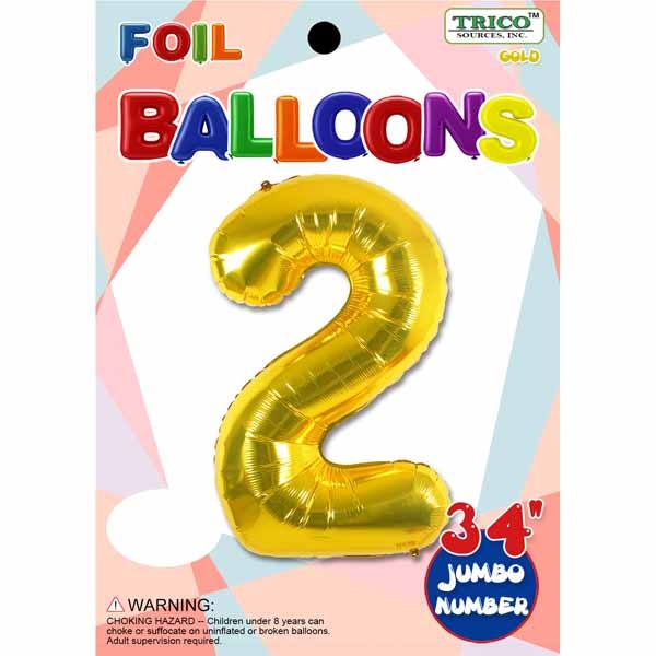 34-Inch Gold Number 2 Foil Balloon