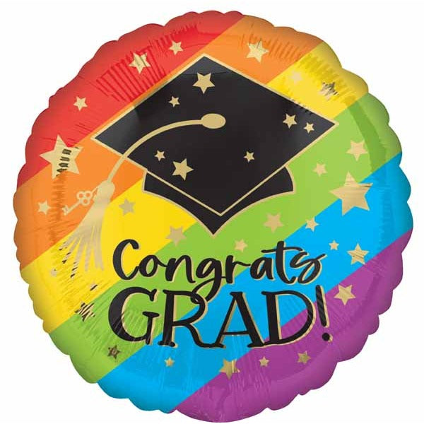 Bold Rainbow Grad 19" Round Foil Graduation Balloon