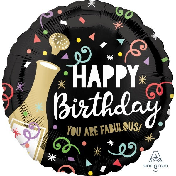 Happy Birthday Gold Bubbly 18" Round Foil Balloon