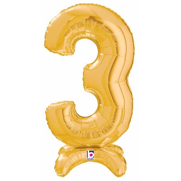 Megaloon Gold Number 3 Stand-Up Balloon, 25 Inch