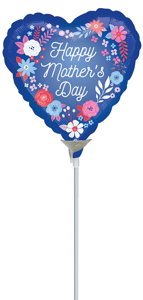 Happy Mother's Day Blue Artful Florals 9" Foil Balloons (10/Pk)