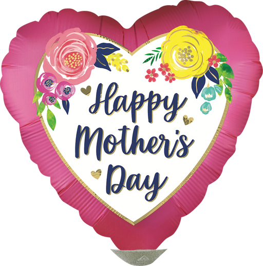 Happy Mother's Day Floral Pink 9" Heart Foil Balloons (10/Pk)