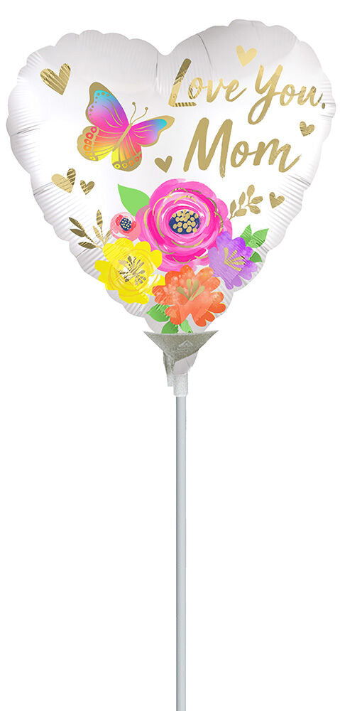 Love You Mom Satin Floral 4" Heart Foil Balloon (10/Pk)
