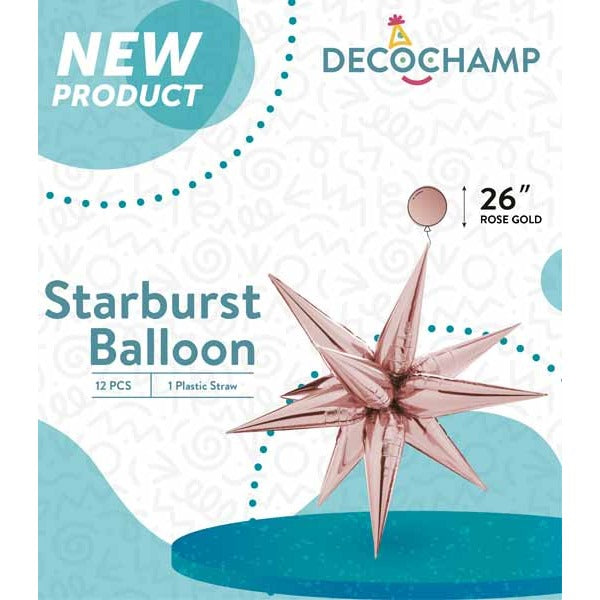 Decochamp 26-Inch Rose Gold Starburst Foil Balloon