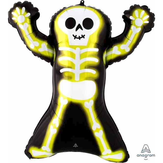 Neon Skelly Skeleton Foil Balloon, 30 Inch