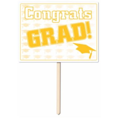 Gold Congrats Grad Yard Sign, 11 x 15 Inches