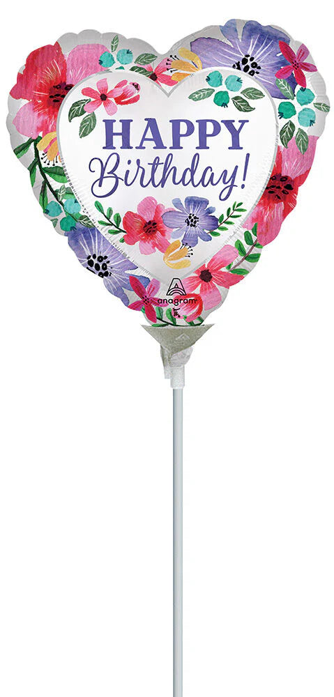 Satin Happy Birthday Florals 9" Air-fill Balloon (10/Pk)